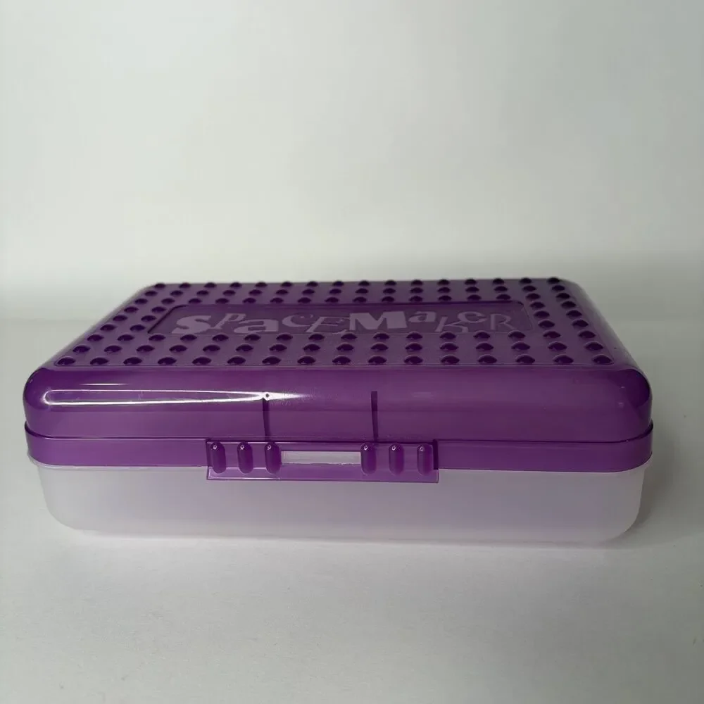 Vintage Spacemaker Pencil Box Case Plastic Transparent Clear Purple 90s